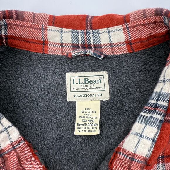 LL BEAN Mens Fleece Shacket Flannel Plaid Shirt Size XXL Button Long Sleeve Warm - Picture 6 of 10